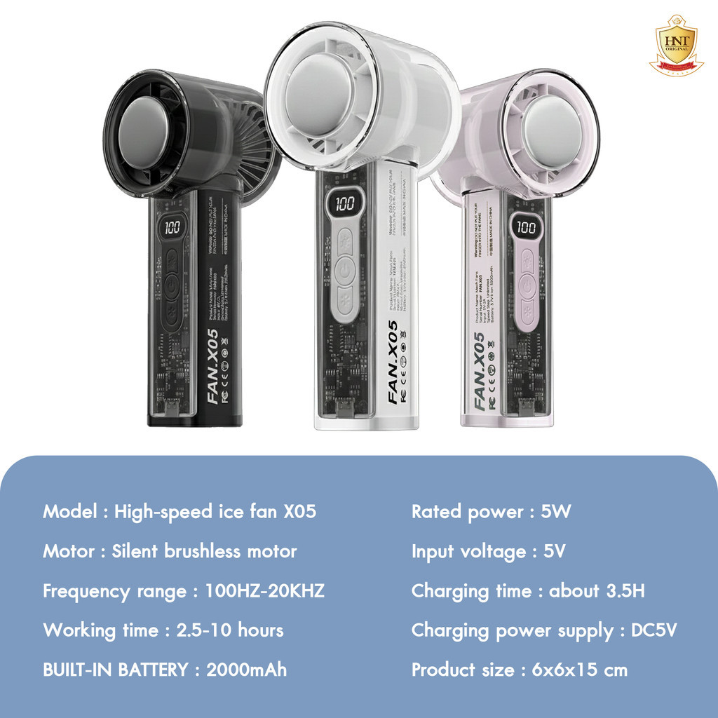 Hale พัดลมพกพา X05 High-speed Ice Fan พัดลมมือถือลมแรงสะใจ มอเตอร์ไร้เสียง แบต 2000mAh ใช้งานนาน 10 ชม. ดีไซน์สวย