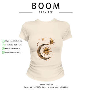 COD（จัดส่งภายใน 24 ชั่วโมง）เสื้อสาวอวบ เสื้อครอปท็อป แขนสั้น babytee สไตล์เกาหลี y2k T-shirt | สีฟอกธีมท้องฟ้า