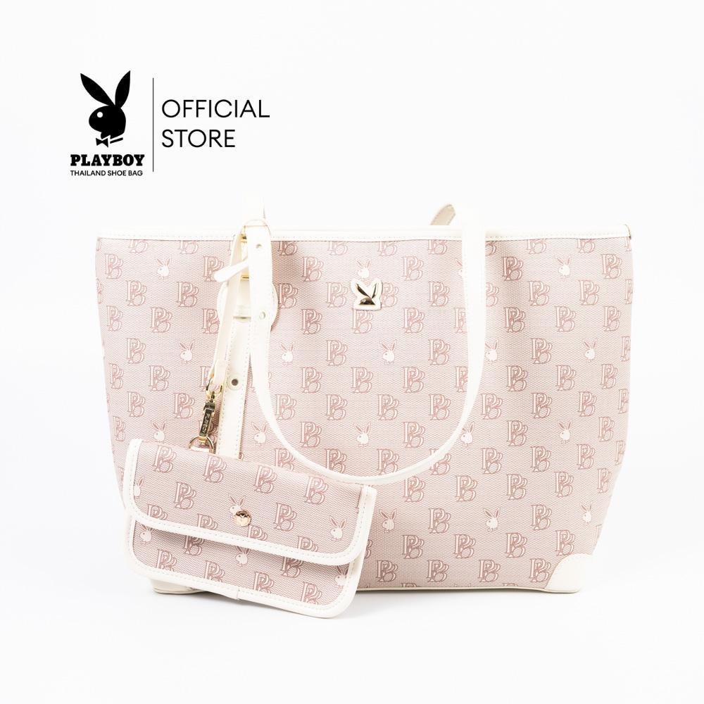 PLAYBOY รุ่น IRIS Tote Bag กระเป๋าสะพายไหล่ทรงโท้ท รหัส ST-B261PB644 ดีไซน์สกรีนโลโก้โมโนแกรม แถมฟรี Bag charm มี 2 สี