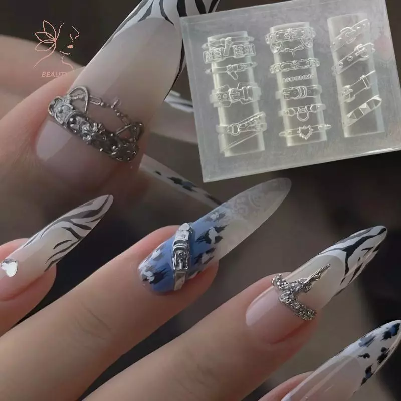 [maybeauty] แม่พิมพ์เล็บซิลิโคนใสเข็มขัดหัวเข็มขัดดอกไม้โคลเวอร์สี่ใบ 3D แม่พิมพ์ตกแต่งเล็บแม่แบบแต่งเล็บ {TH}