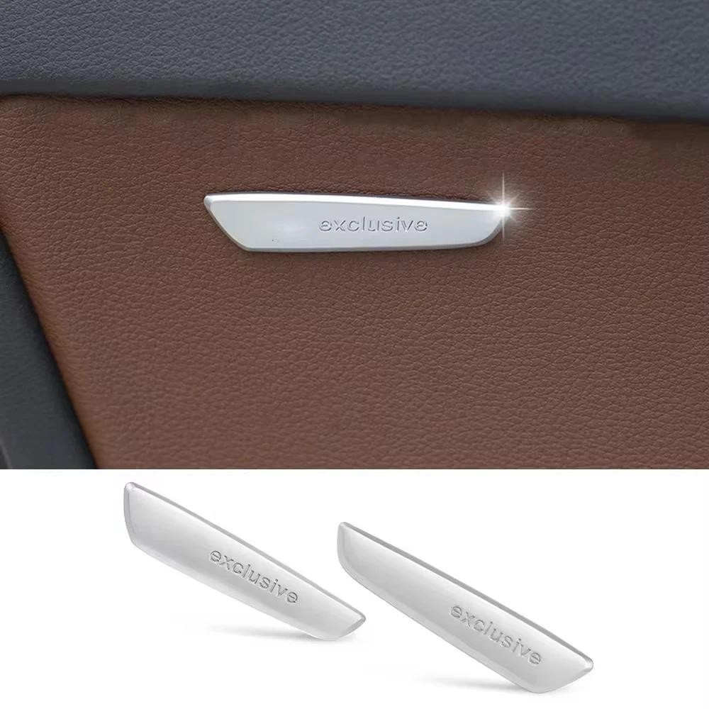 2pcs ป้ายประตูสําหรับ Audi สติกเกอร์เงิน Audi Exclusive Armrest สติกเกอร์ภายในรถสติกเกอร์สําหรับ Aud