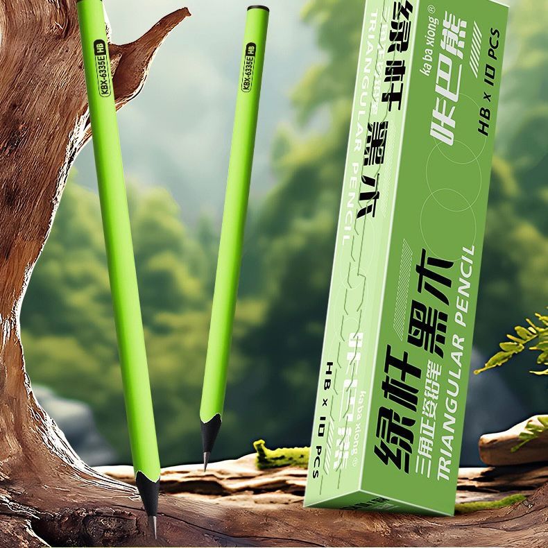 HIJAU COTENTS 10PCS GREEN TRIANGLE PENCIL 2B HB / GREEN PENCIL TRIANGLE SET