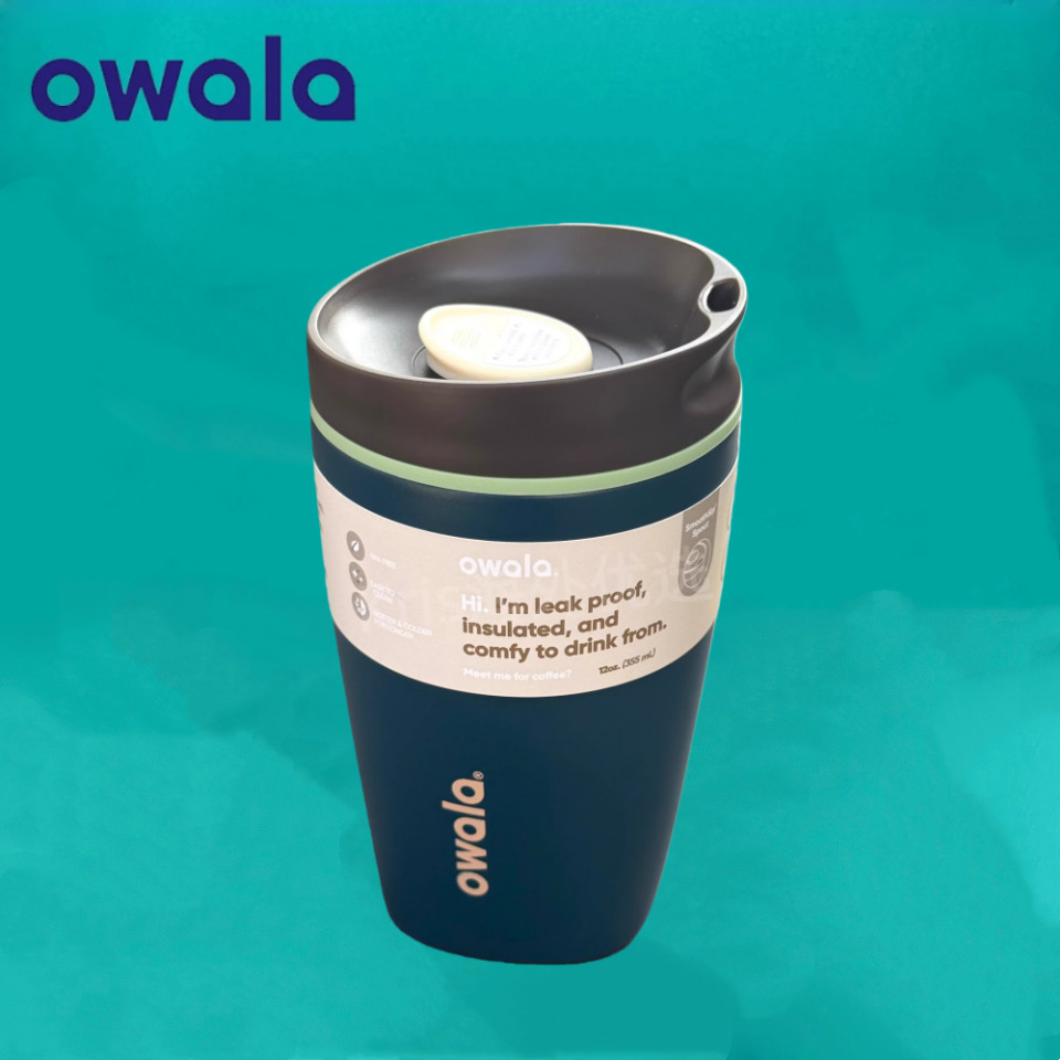 Owala SmoothSip Slider Tumbler - แก้วเดินทางสแตนเลสหุ้มฉนวน 12 ออนซ์พร้อมฝาปิดป้องกันการรั่วเหมาะกับที่วางแก้วในรถยนต์สําหรับเครื่องดื่มร้อน/น้ําแข็ง