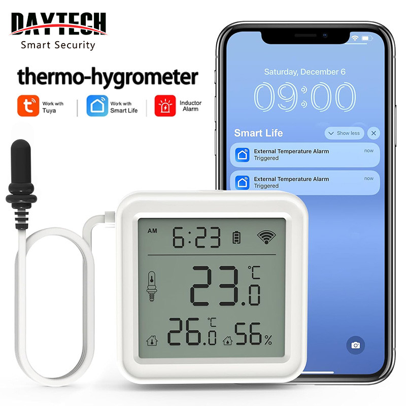 DAYTECH สัญญาณเตือนอุณหภูมิตู้เย็น WIFI พร้อมการแจ้งเตือนแอพจอภาพและจอแสดงผลดิจิตอลที่ชัดเจนสําหรับบ้าน