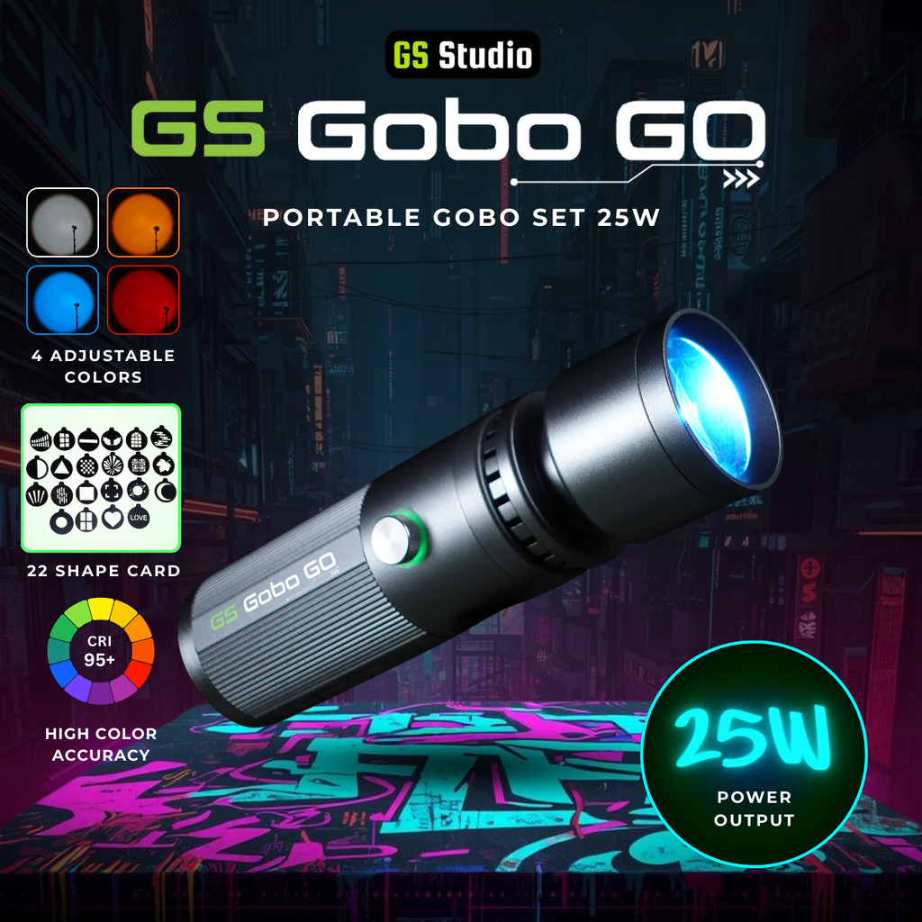 GS Gobo GO แบบพกพา Gobo ชุดไฟฉายถ่ายภาพสี่สี 25W 22 ฟิล์มถ่ายภาพ