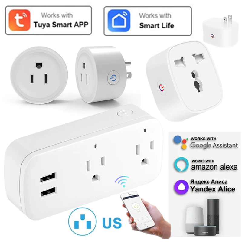 WiFi สมาร์ทปลั๊กสมาร์ท Tuya ซ็อกเก็ต 10A 16A 20A พร้อม Power Monitor จับเวลา Smart Life Voice Control