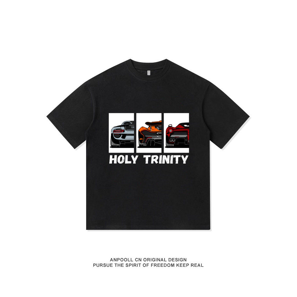 P1 918 Sanhuanshen Supercar การพิมพ์ดัดแปลงวัฒนธรรมแขนสั้นผู้ชายผ้าฝ้าย 100% Street Supercar คนรักเส