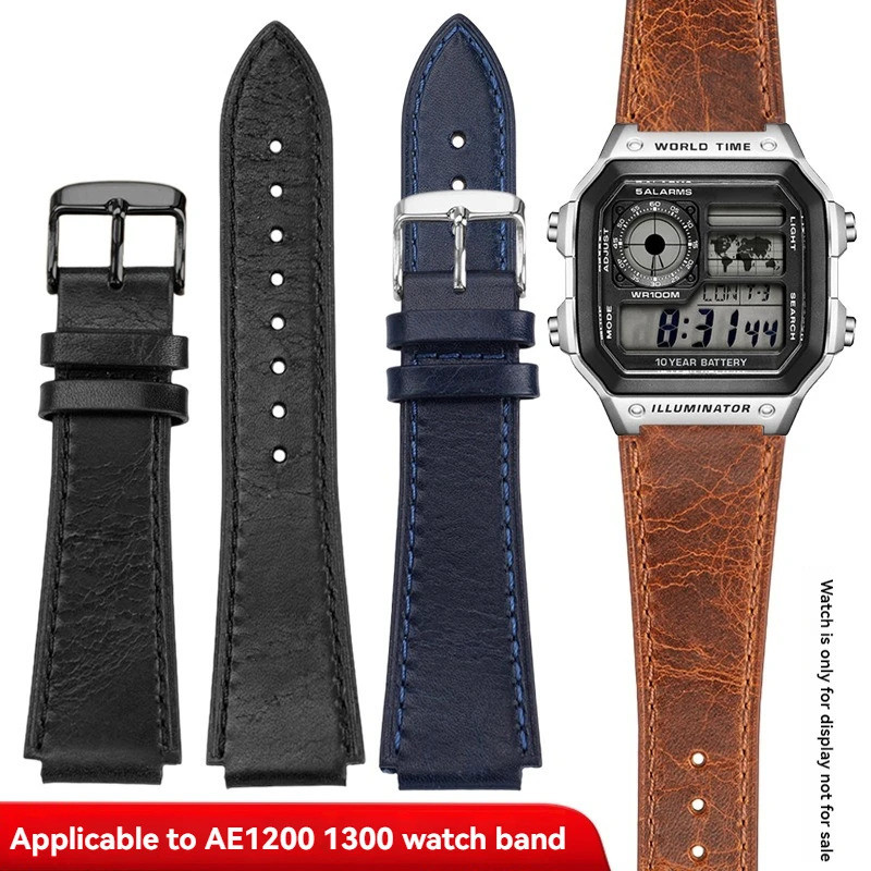 สําหรับ Casio สายสี่เหลี่ยมเล็ก AE1200 AE-1300/F-108/W-216H/W-218/WS-1400 W-737H H สายนาฬิกาหนังย้อน