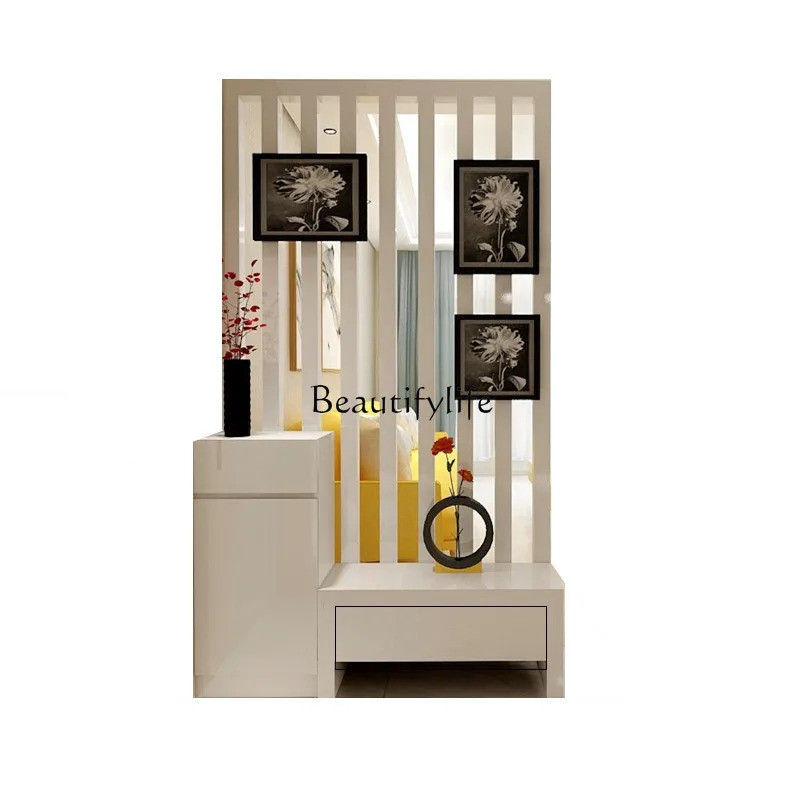 สี Porch ไม้เนื้อแข็งคอลัมน์พาร์ทิชันตู้สองด้านโมเดิร์น Foyer ตู้รองเท้าตกแต่งหน้าจอ