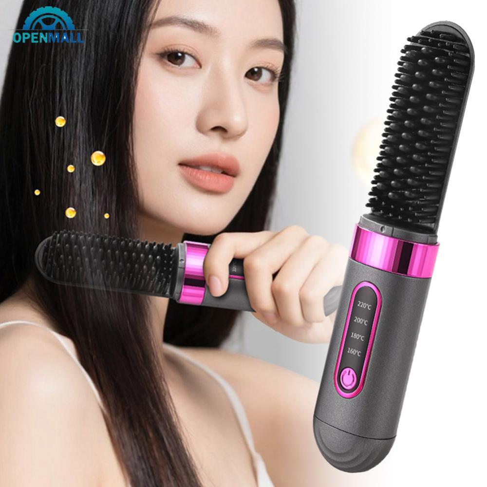 OPENMALL ไร้สาย Mini Hair Styler แบบพกพาชาร์จ Curling & Straightening Comb อุณหภูมิปรับ Dual-purpose