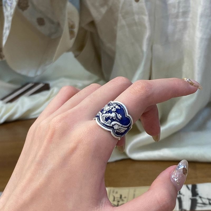 New Product#[Shop Hot Sale]「Blue Phoenix Instrument」New Chinese Style Handmade Enamel Color Pure Sil