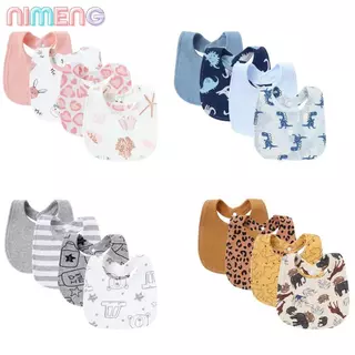 NIMENG 4 ชิ้นผ้ากันเปื้อนเด็ก, ผ้าฝ้ายสองชั้นน้ําลายผ้าขนหนู, คุณภาพสูงการ์ตูนพิมพ์เด็กผ้ากันเปื้อนทารกอุปกรณ์เสริม