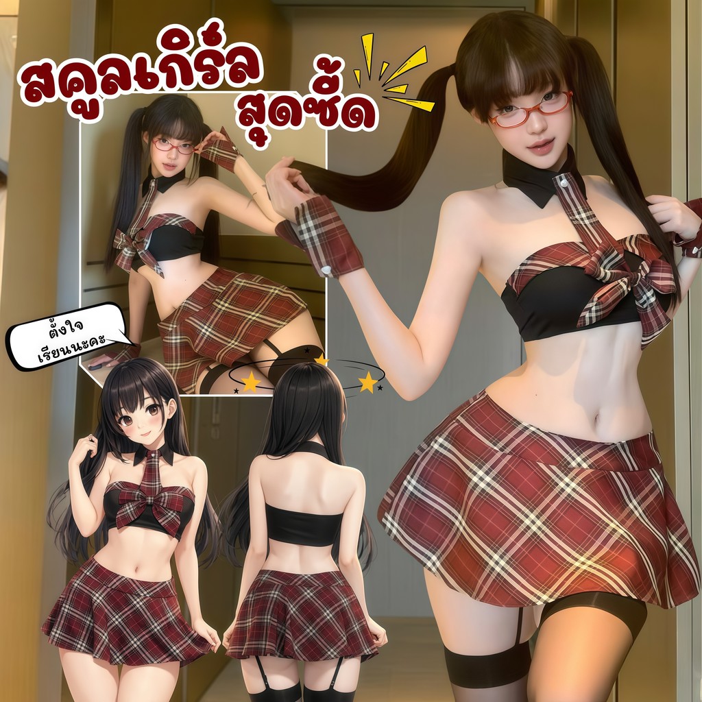 NIGHT TIME ชุดแฟนซีเซ็กซี่ ผู้หญิง นักเรียน ลายสก็อต กระโปรงสั้น ใส่ยั่วแฟน 🍉 M-5XL | 40-100กก. N-352