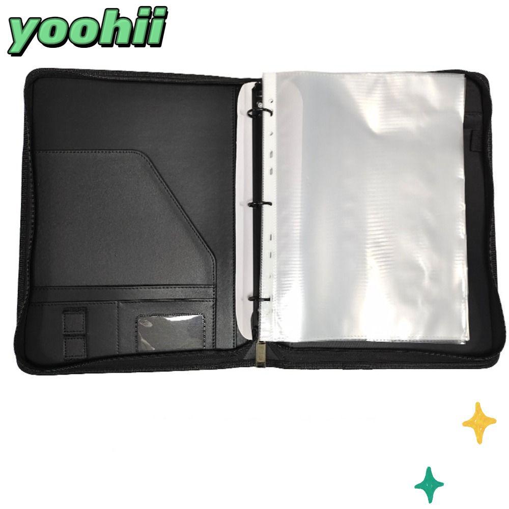 YOOHII แฟ้มโฟลเดอร์,พร้อมซิป 3 แหวน Binder 8 Pockes A4 เอกสาร Binder Organizer, อุปกรณ์สํานักงานหนัง
