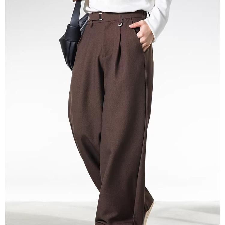 MNO.9 Pants LZ413 กางเกงขายาวกระบอกใหญ่ เอวแต่งห่วง ปรับระดับมีกระดุมแป็ก กางเกงผุ้ชายสไตล์เกาหลี กางเกงแฟชั่น 2026