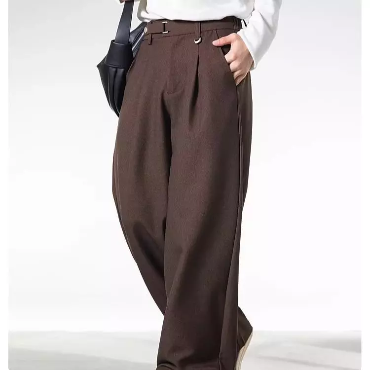 MNO.9 Pants LZ413 กางเกงขายาวกระบอกใหญ่ เอวแต่งห่วง ปรับระดับมีกระดุมแป็ก กางเกงผุ้ชายสไตล์เกาหลี กางเกงแฟชั่น 2026