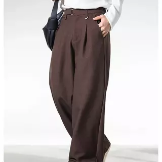 MNO.9 Pants LZ413 กางเกงขายาวกระบอกใหญ่ เอวแต่งห่วง ปรับระดับมีกระดุมแป็ก กางเกงผุ้ชายสไตล์เกาหลี กางเกงแฟชั่น 2026