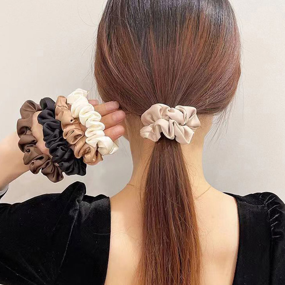 ของตกแต่งทรงผมชุด 5 ชิ้น สีเบจและกาแฟ พร้อมยางรัดผมและเชือกรัดผมแบบคลาสสิก แฟชั่นเรียบหรู