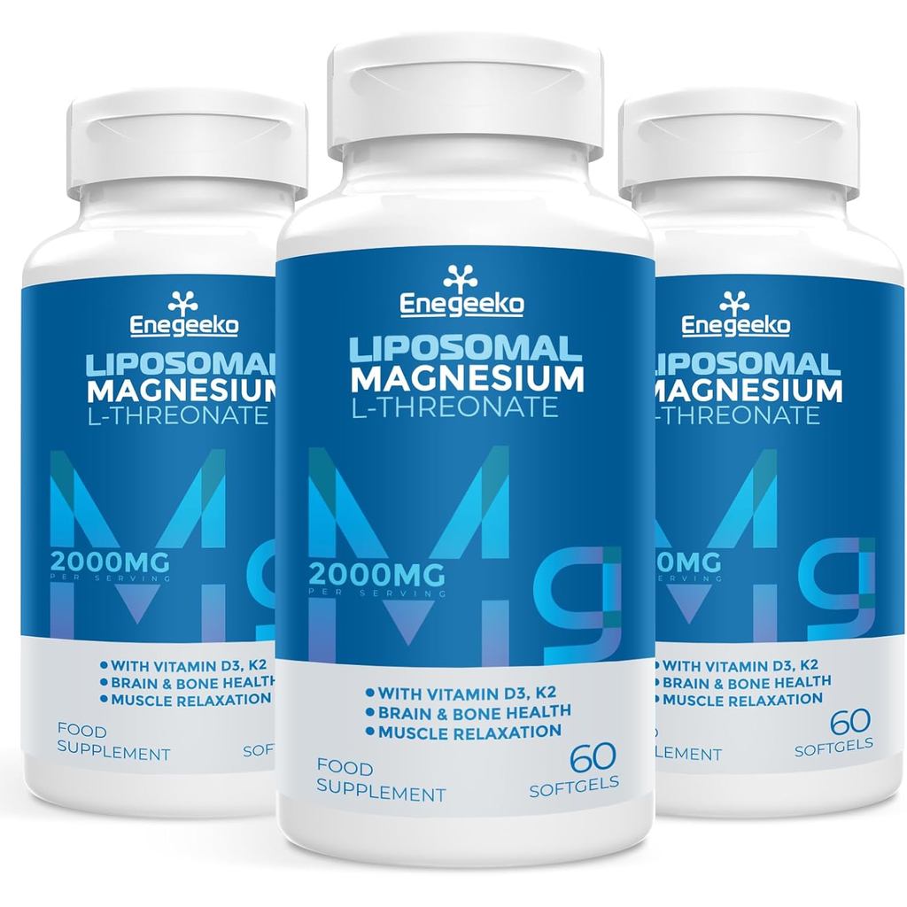 Liposomal Magnesium Softgels 2000 mg - อาหารเสริมแมกนีเซียมพร้อมวิตามิน D3 & K2 Non-GMO, ปราศจากกลูเ