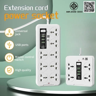 2300W ปลั๊กพ่วงอเนกประสงค์ พร้อมช่อง USB + PD 3 ช่อง ชาร์จไว ปลั๊กไฟหลายช่อง สายยาว 3M/5M/8Mปลอดภัย มอก.2432-2555