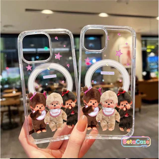 น่ารักและหวาน ลิงสามตัว ลายดาวลายจุด ฝาใสแม่เหล็กรูใหญ่ ใช้กับ iPhone 17 16 15 14 13 12 11 Pro Max Plus