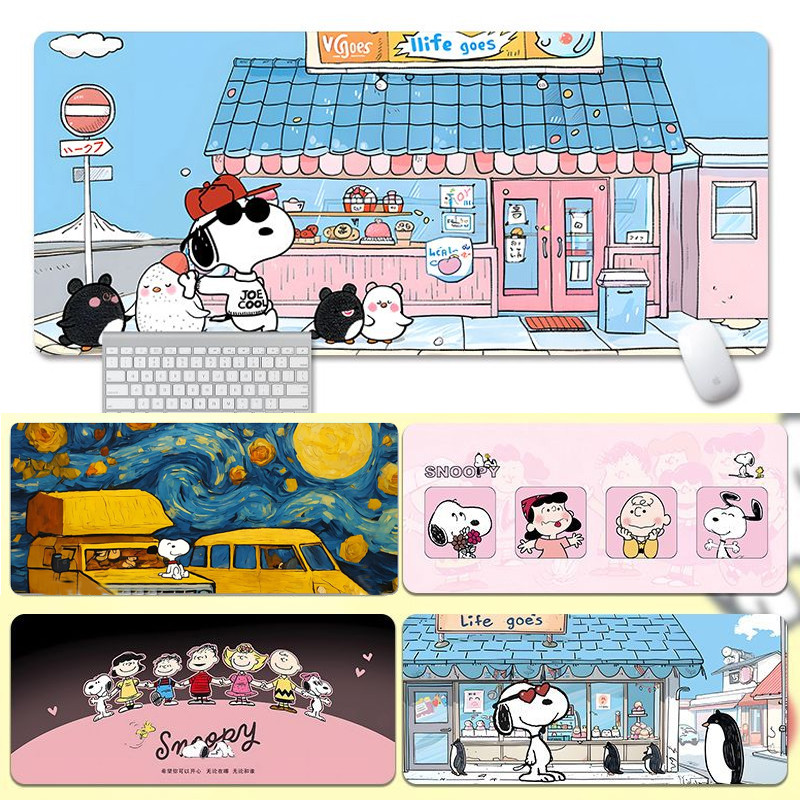 Snoopy สนูปปี้ แผ่นรองเมาส์ขนาดใหญ่น่ารักสาวหอพักสํานักงานแผ่นรองข้อมือคอมพิวเตอร์แผ่นรองเดสก์ท็อปแผ่นรองแป้นพิมพ์กันลื่น