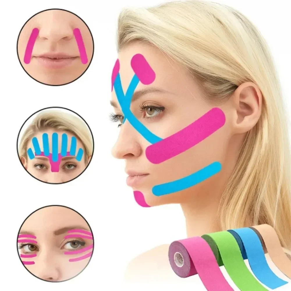 1pcs 2.5 ซม.x 5M Kinesiology เทปสําหรับ Face V Line คอตายกริ้วรอย Remover สติกเกอร์เทป Facial Skin C