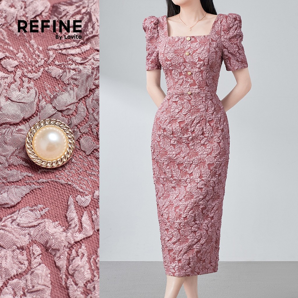 (Refine by Lovito) เดรสสีชมพูสําหรับฤดูร้อนฤดูใบไม้ผลิที่มีโครงสร้างไข่มุกสง่างาม LR26E006 ราคา ถูกที่สุด ดีลบีเคเค