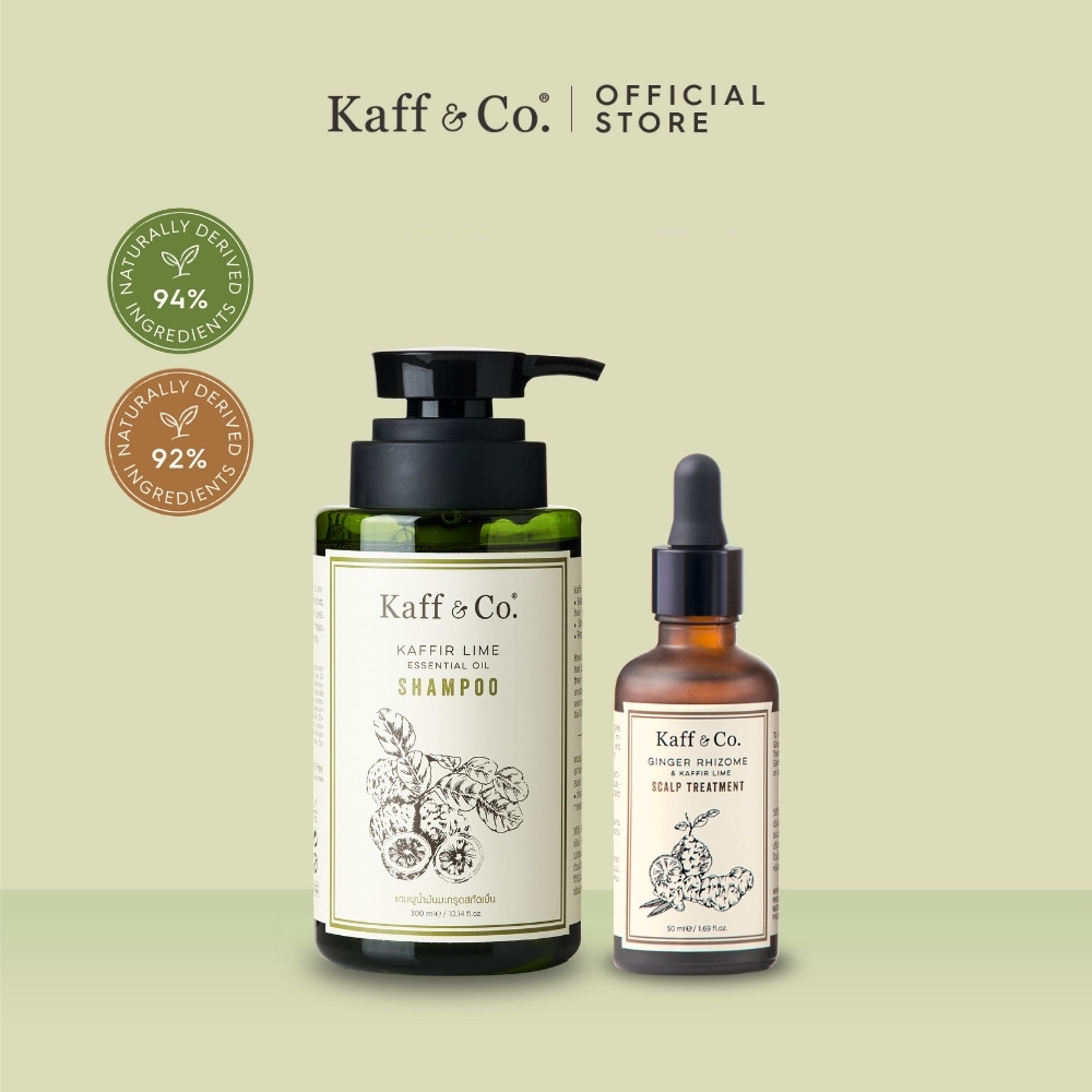 [FREE GIFT ระหว่างวันที่ 1-31.07] Kaff & Co. ชุดคู่ ดูแลหนังศีรษะมัน ลดผมร่วง ผมลีบ มีกลิ่นอับ แชมพูขิง & ทรีทเม้นท์ขิง