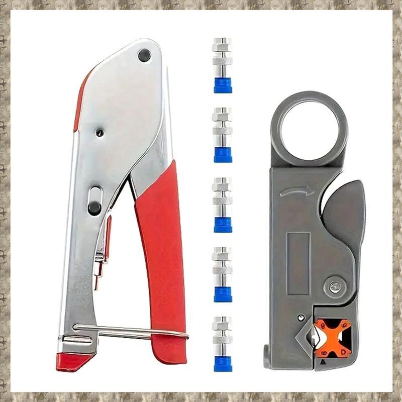 [zv0lma8i] 7 PC Coax Cable Crimper Coaxial Compression Tool Kit Wire Stripper พร้อม F RG6 RG59 Conne