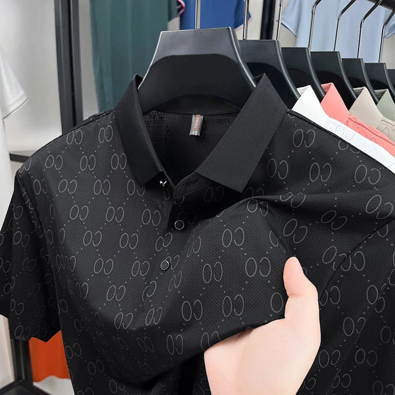 เสื้อโปโลสำหรับชายวัยกลางคน ระบายอากาศดี ลายอเนกประสงค์ แขนสั้น