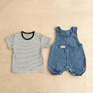 ฤดูร้อนใหม่เสื้อผ้าเด็ก บาง ชุดเด็ก เดนิม เครื่องมือบอดี้สูทสองชิ้น 4-42 เดือนเด็กสบายระบายอากาศแฟชั่นลายด้านบน + ง่าย ชุดเอี๊ยม ชุดรอมเปอร์ สไตล์เกาหล