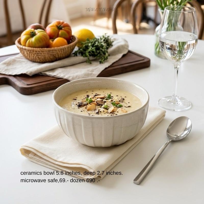 พร้อมส่ง!! Pure Cream Ribbed Bowl (เพียว ครีม ริบเบด โบล) ชาม 5.8 นิ้ว ลึก 2.7 นิ้ว สีครีมอ่อน ลายจุด ลอนรอบใบ - เข้าเคร