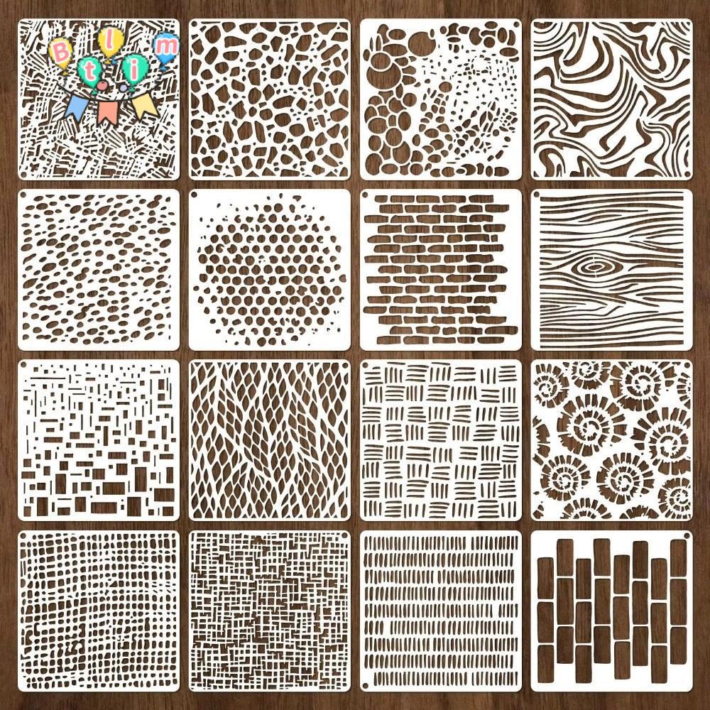 BTLIM 16pcs Craft Stencils, Textured Hollow-out ภาพวาด Stencils, Creative Reusable Layered Drawing S
