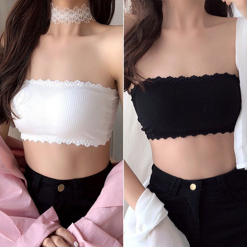 YEPPO Crop Top BH Kemben Bandeau Bra Kemben เซ็กซี่รุ่น Strapless Plus โฟม
