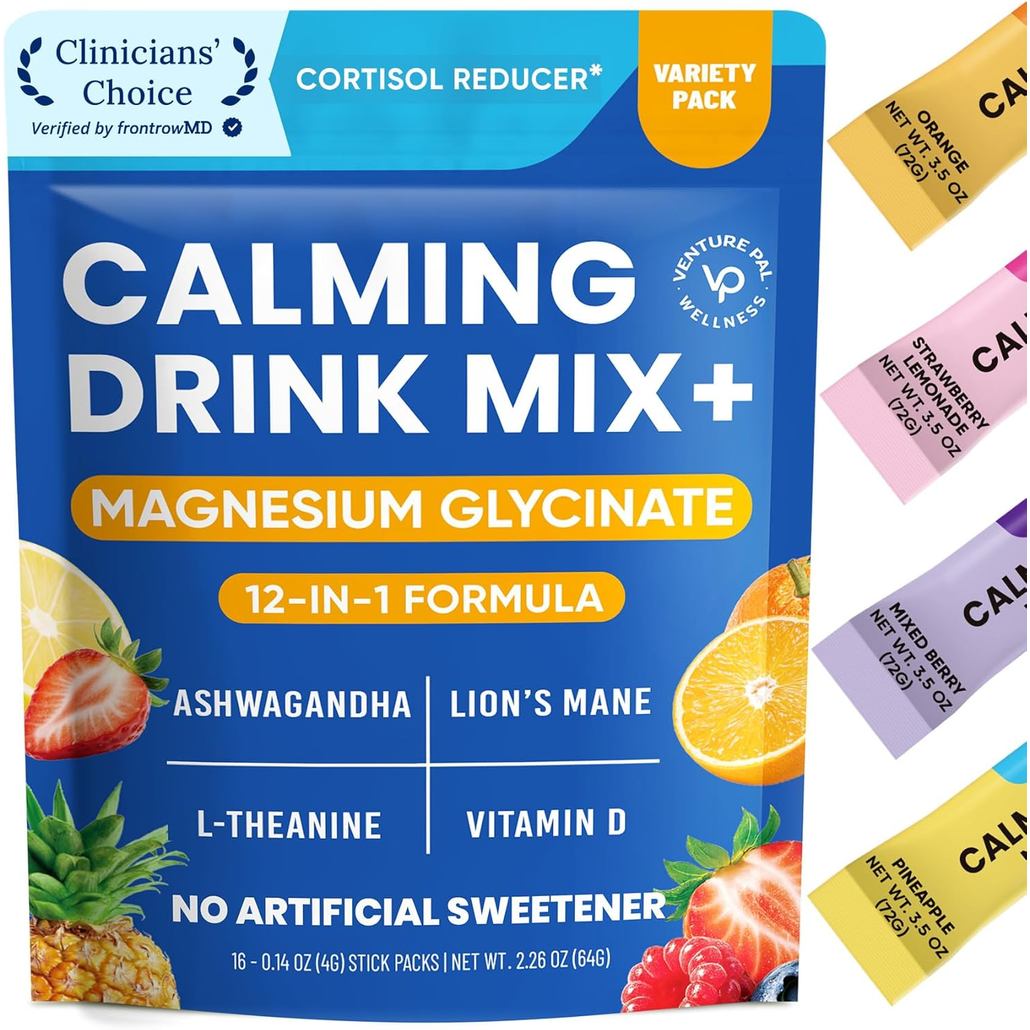 Venture Pal Calm Drink Mix, Cortisol ลดและช่วยการนอนหลับด้วย Magnesium Glycinate, Ashwagandha, L-The