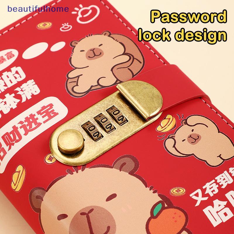 [ใหม่] การ์ตูน Capybara Saving Money Binder หนัง PU พร้อมรหัสผ่าน Lo Planner Organizer คู่มือออมทรัพย์ซองเงินสด [TH]