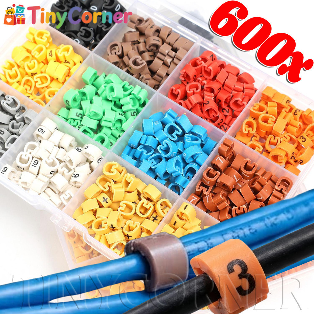 [การจัดส่งที่รวดเร็ว] ชุดทําเครื่องหมายสายเคเบิล 600 ชิ้นพร้อมตัวเลข 0-9 และ +- สัญลักษณ์ 2 ขนาดสี-รหัส ฉลากสําหรับสายไฟ, ยานยนต์, ทนความแ