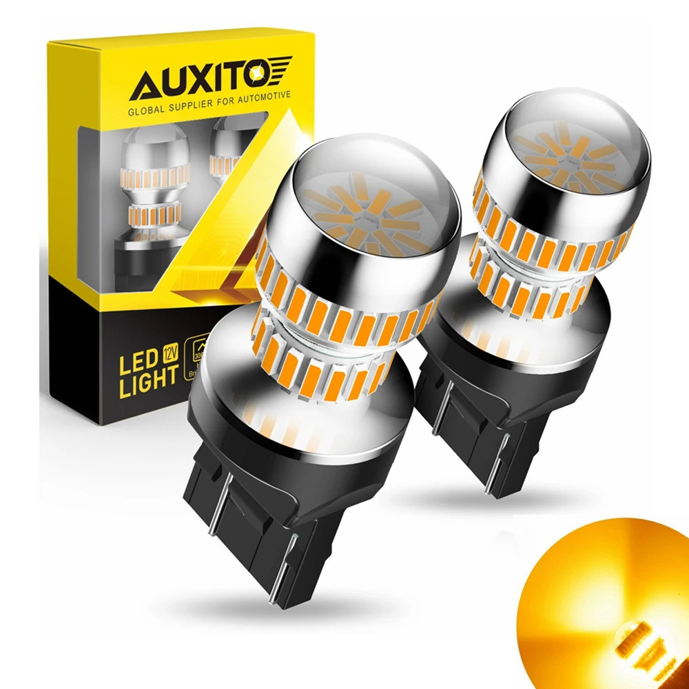 AUXITO 2x T20 LED 7440 WY21W W21W หลอดไฟ LED 7443 W21/5W 3156 3157 Led T25 Super Bright สีเหลืองรถเล