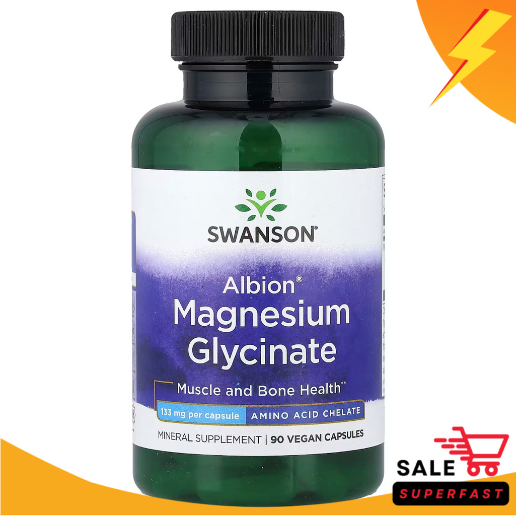 NEW LOT! Exp. 05/2028 Swanson, Magnesium Glycinate, 133 mg, 90 แคปซูลผัก