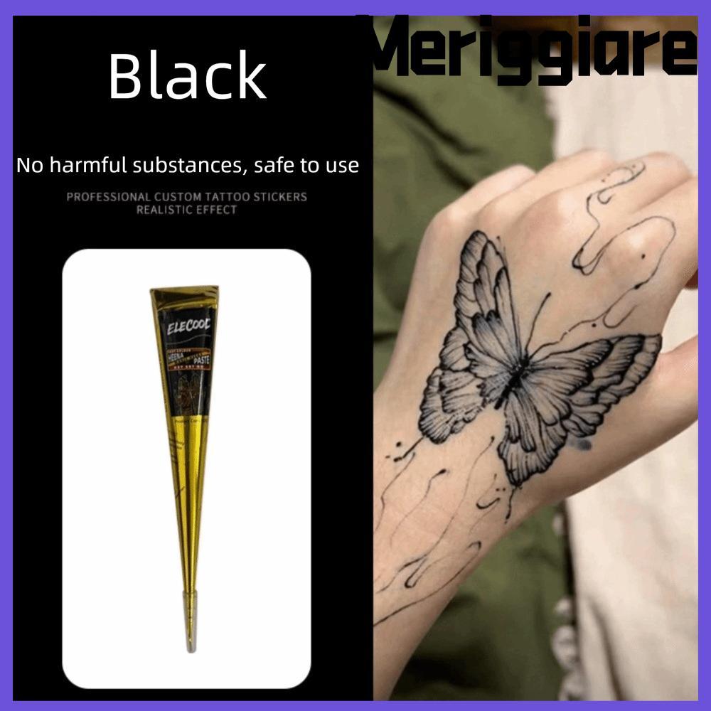 MERIGGIARE Henna Tattoo Cream, Easy-To-Use Black Brown Henna Paste Cone, Mehndi กึ่งถาวรชั่วคราว Bro