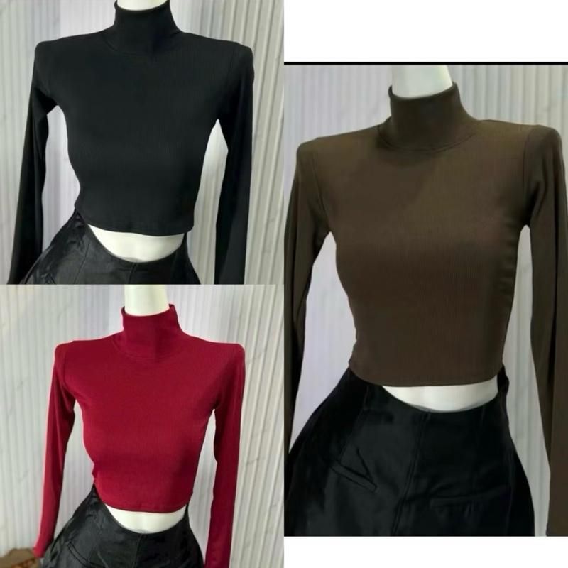 AC21p เสื้อยืดแขนยาวผู้หญิงคอปก CROPTOP และแขนยาว ไซส์ต่ํากว่า 53kg