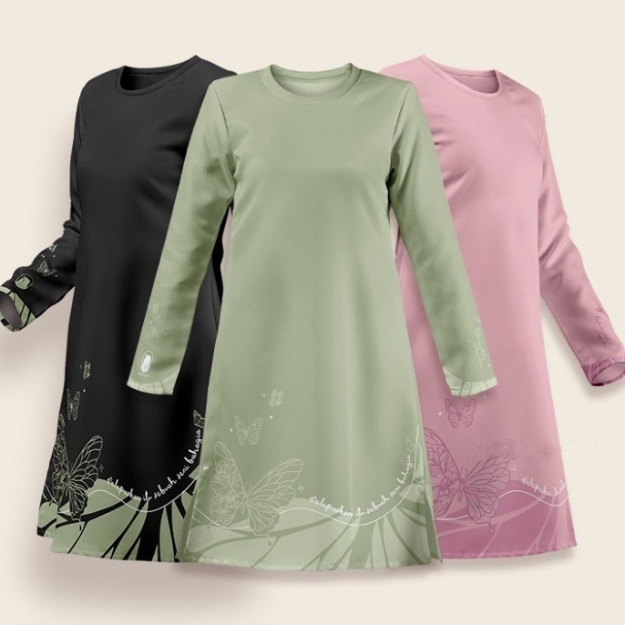 Baju Muslimah Tshirt ผู้หญิง Muslimah JERSEY Sisters JERSEY NOUR EDITION พิมพ์ผีเสื้อ Jersey Mu Baju