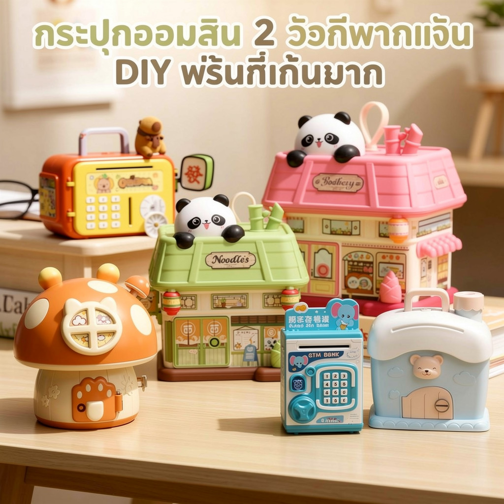 กระปุกออมสินแพนด้า กล่องออมเงิน หยอดเหรียญ ใส่ธนบัตร DIY น่ารัก จุเยอะ มีหูหิ้ว ของขวัญเด็ก
