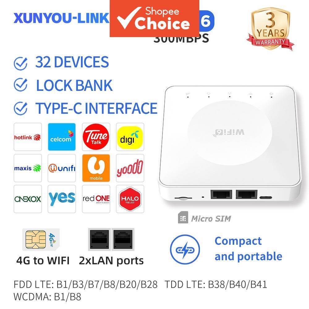 XUNYOU-LINK 4G LTE Pocket Router WiFi 6 โมเด็มแบบพกพาสําหรับ Telcos ทั้งหมด
