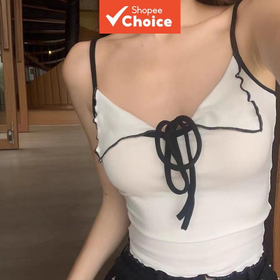 ดีไซน์สายคล้องคอ เสื้อกล้ามเสริมฟองน้ําทรงกระชับสําหรับผู้หญิง 6868#