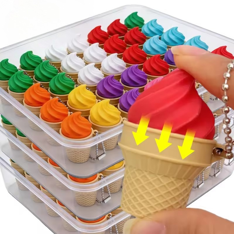 แบบพกพา 3D พิมพ์ Anti-Anxiety ความเครียดบรรเทา Key Ring- สีสุ่ม Sensory ของเล่นกระเป๋าจี้- Ice Cream