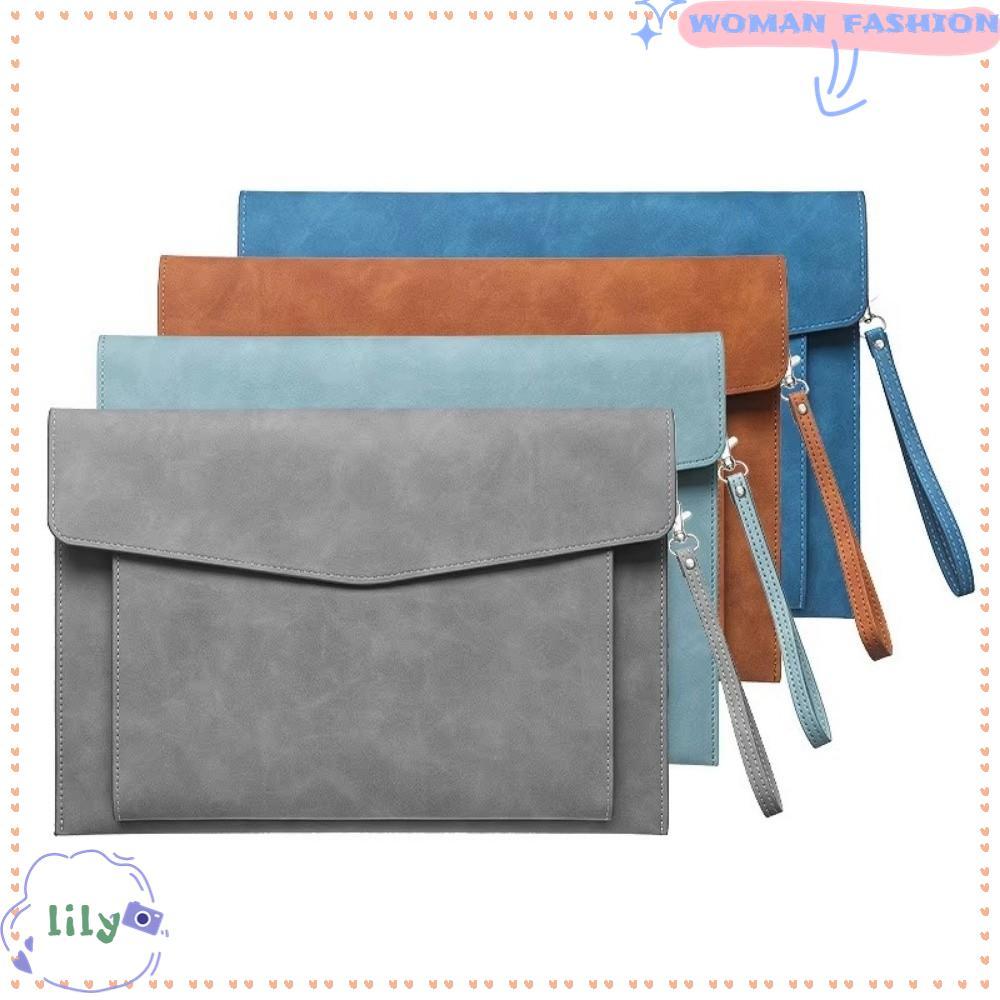 LILY โฟลเดอร์แฟ้ม, กระเป๋าเอกสารความจุขนาดใหญ่ A4, เคสแล็ปท็อปหนังกันน้ําแบบพกพา Office Organizer