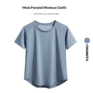 เสื้อยืดแห้งไว EERSHENSHI สำหรับโยคะและออกกำลังกาย งานติดกระชับแบบตาข่าย