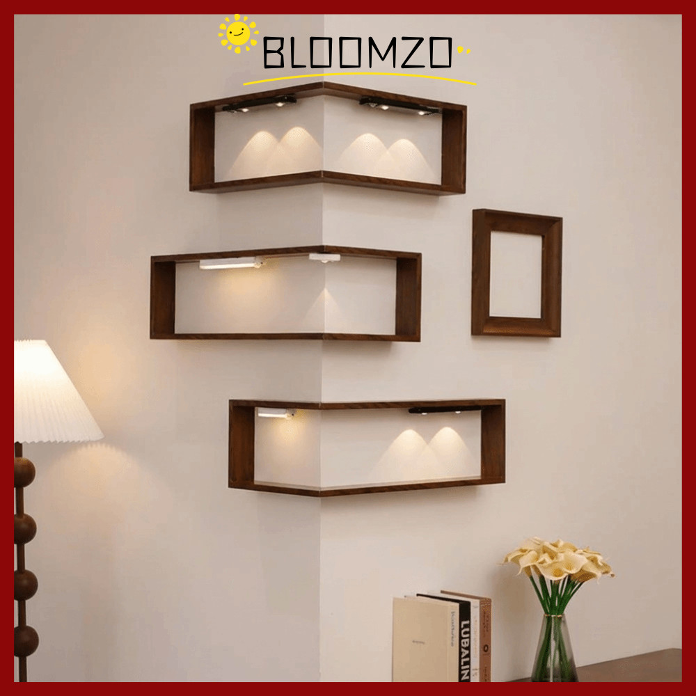 bloomzo ชั้นวางของติดผนังมุม 90° ประหยัดพื้นที่ แขวนลอย ประหยัดพื้นที่